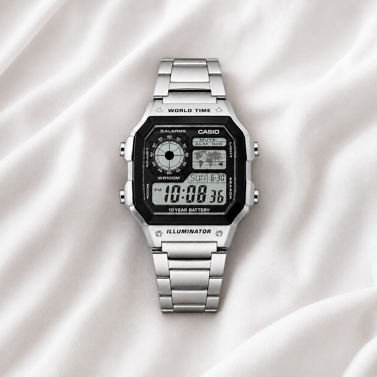 Casio AE-1200WHD-1AV Men’s World Time Digital Watch, Stainless Steel