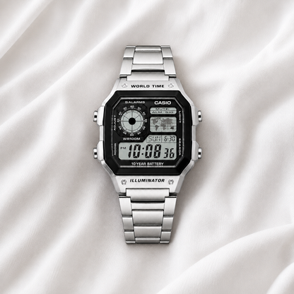Casio AE-1200WHD-1AV Men’s World Time Digital Watch, Stainless Steel