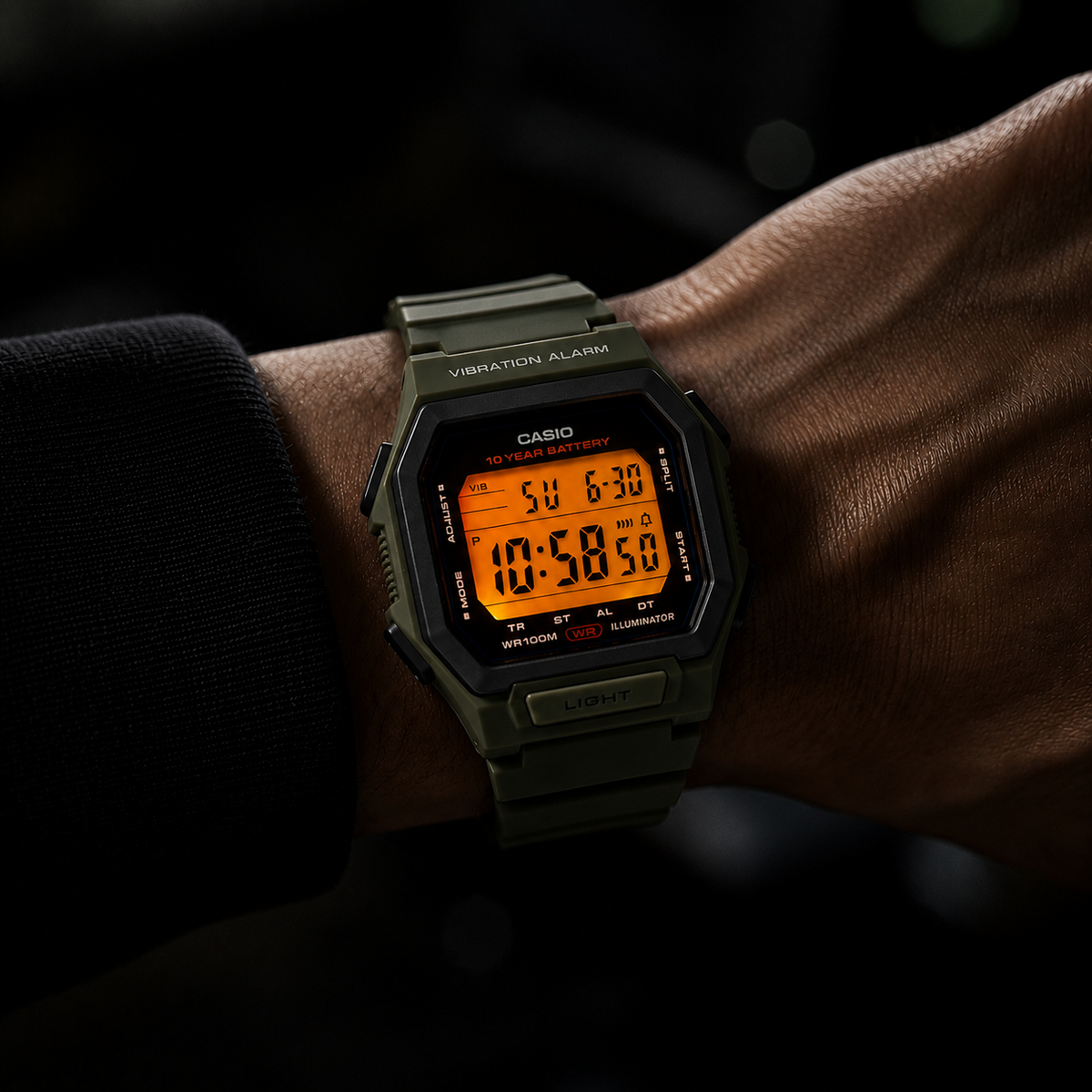 Casio W-738H-3AV Digital Sports Men’s Watch, Vibration Alarm, Dual Time, Green