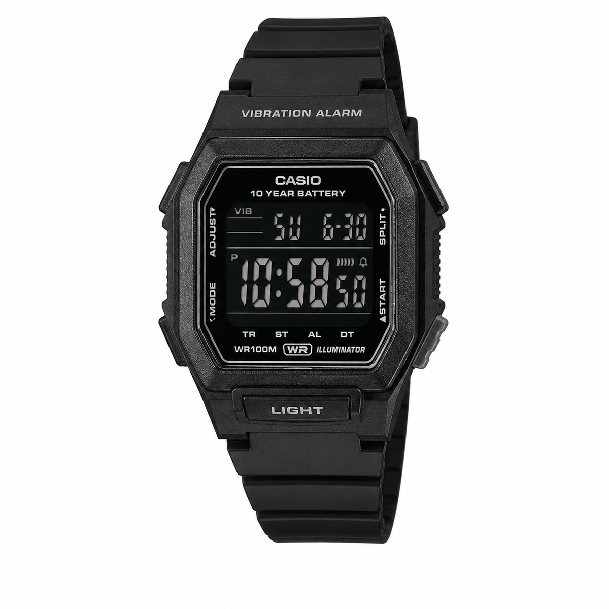 Casio W-738H-1BV Digital Watch, Vibration Alarm, Dual Time, Black