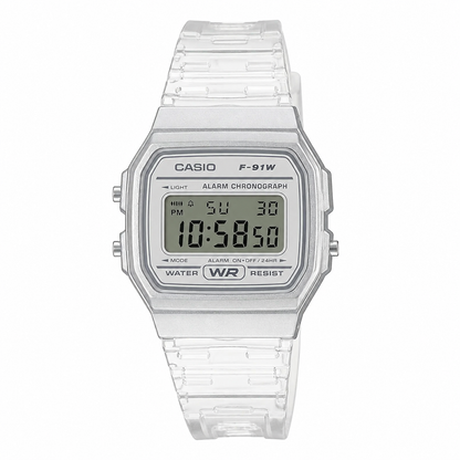 Casio F-91WS-7EF Classic Clear Unisex Digital Watch, Transparent Resin, Vintage Style