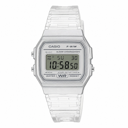 Casio F-91WS-7EF Classic Clear Unisex Digital Watch, Transparent Resin, Vintage Style
