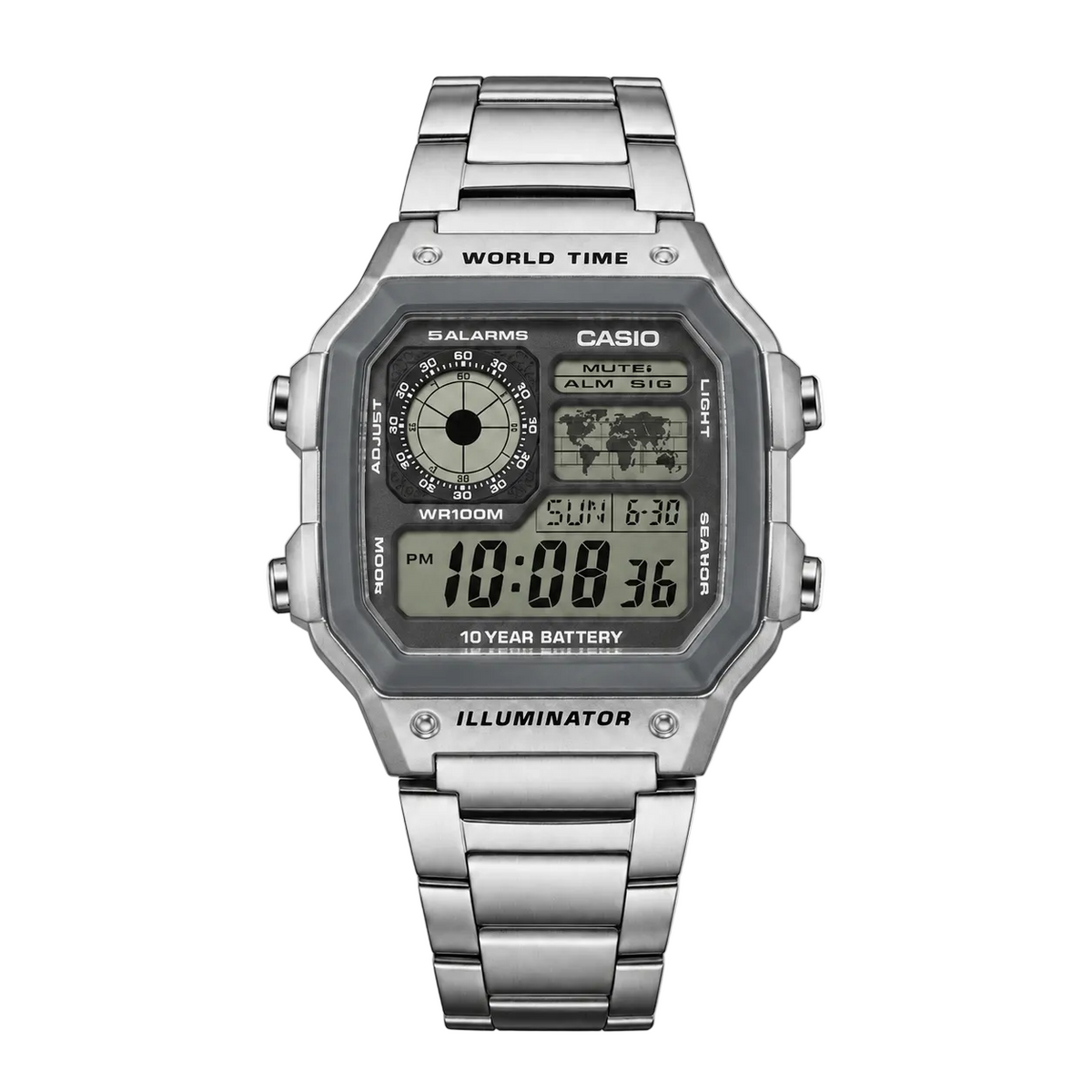 Casio AE-1200WHD-7AV Men’s Digital Watch, World Time, 5 Alarms, Stainless Steel