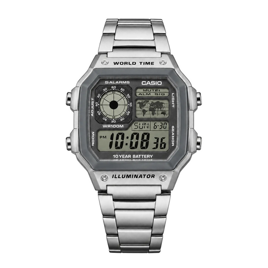 Casio AE-1200WHD-7AV Men’s Digital Watch, World Time, 5 Alarms, Stainless Steel