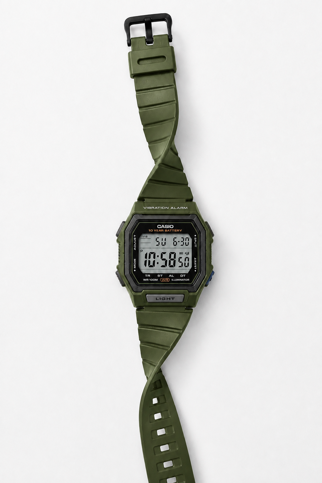 Casio W-738H-3AV Digital Sports Men’s Watch, Vibration Alarm, Dual Time, Green