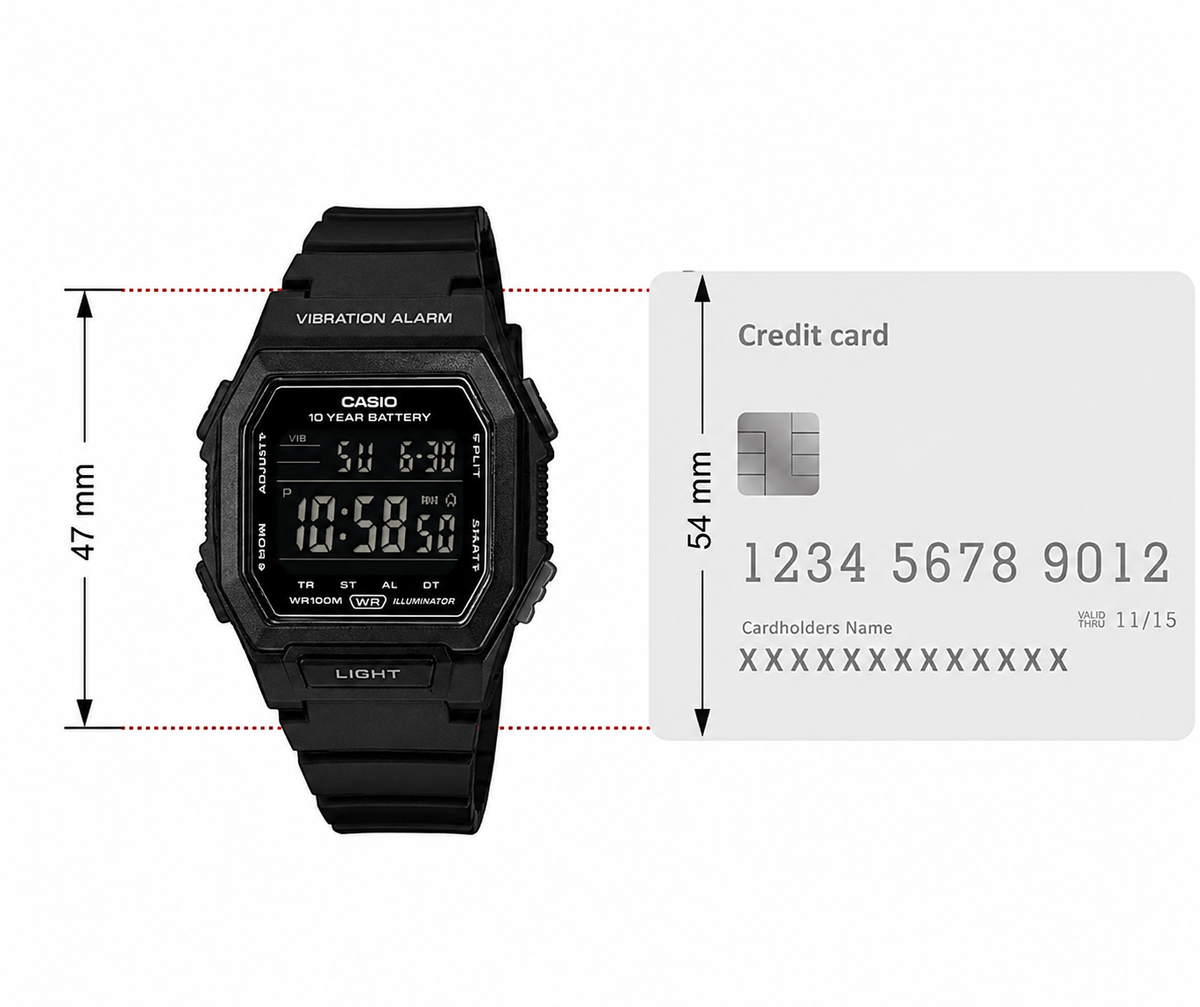 Casio W-738H-1BV Digital Watch, Vibration Alarm, Dual Time, Black