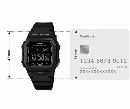 Casio W-738H-1BV Digital Watch, Vibration Alarm, Dual Time, Black