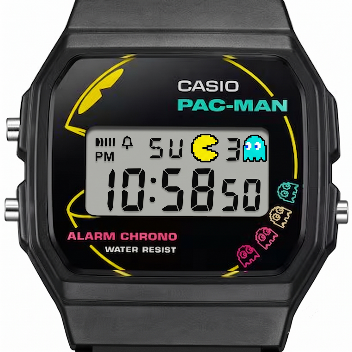 Casio F-91WPC-1A PAC-MAN Collaboration Digital Unisex Watch, Alarm, Black