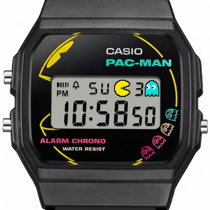 Casio F-91WPC-1A PAC-MAN Collaboration Digital Unisex Watch, Alarm, Black