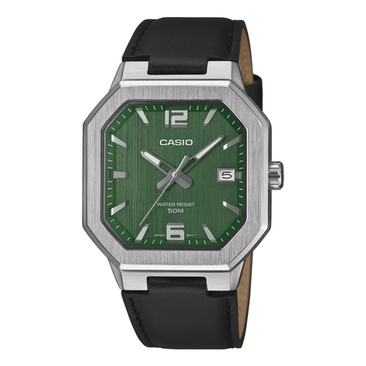 Casio MTP-B195L-3AV Men’s Analog Watch, Green Dial, Leather Strap