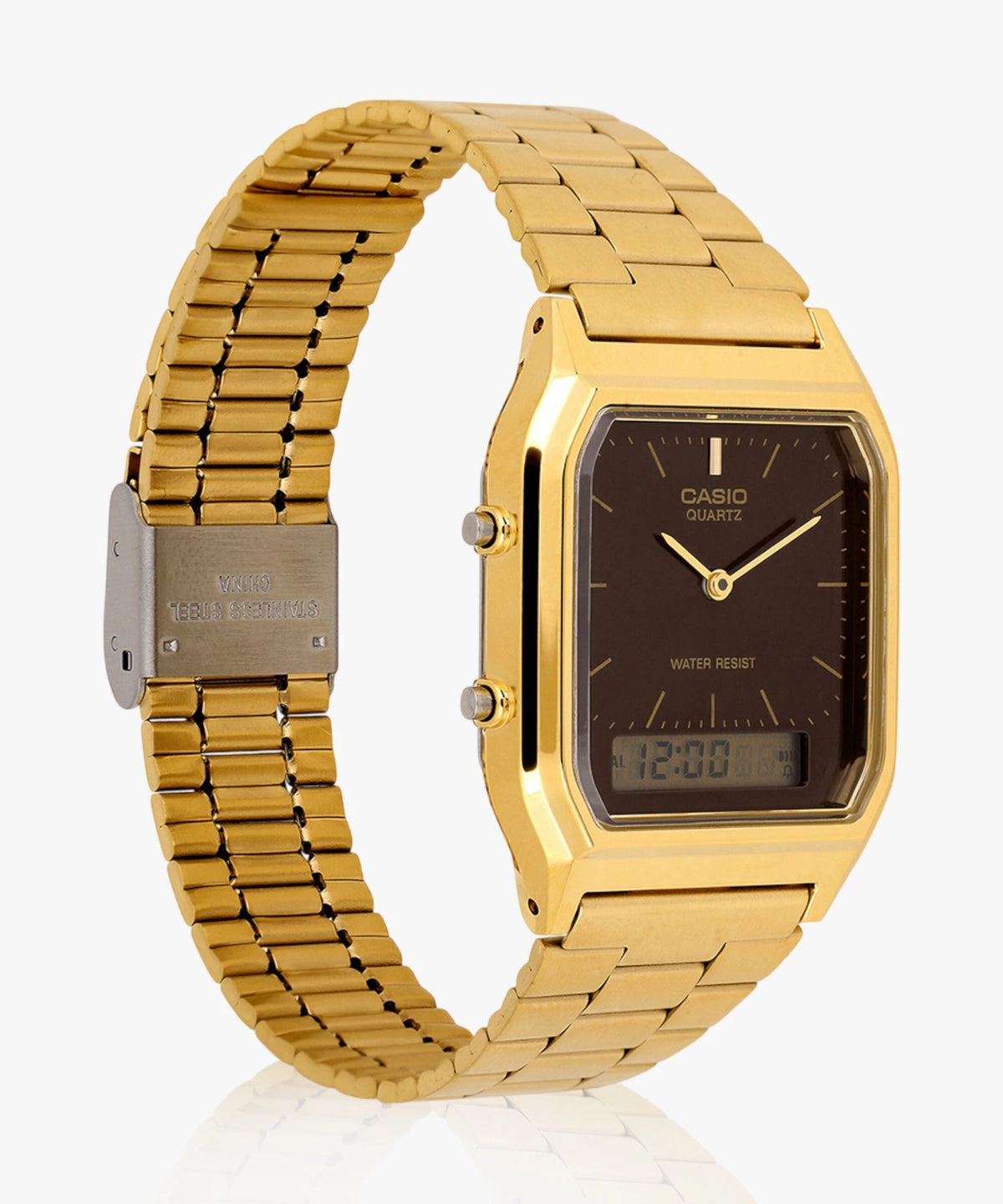 Casio AQ-230GA-5AMQYDF Unisex Vintage Analog-Digital Watch, Gold Tone, Brown Dial