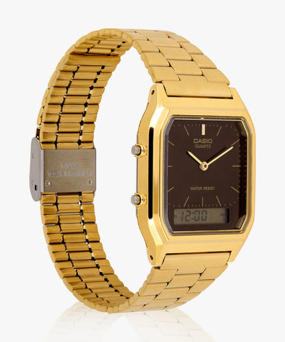 Casio AQ-230GA-5AMQYDF Unisex Vintage Analog-Digital Watch, Gold Tone, Brown Dial