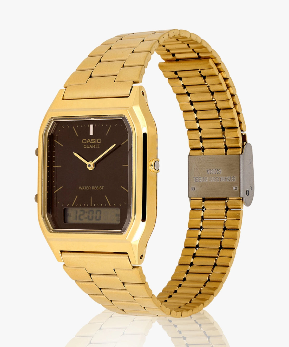Casio AQ-230GA-5AMQYDF Unisex Vintage Analog-Digital Watch, Gold Tone, Brown Dial