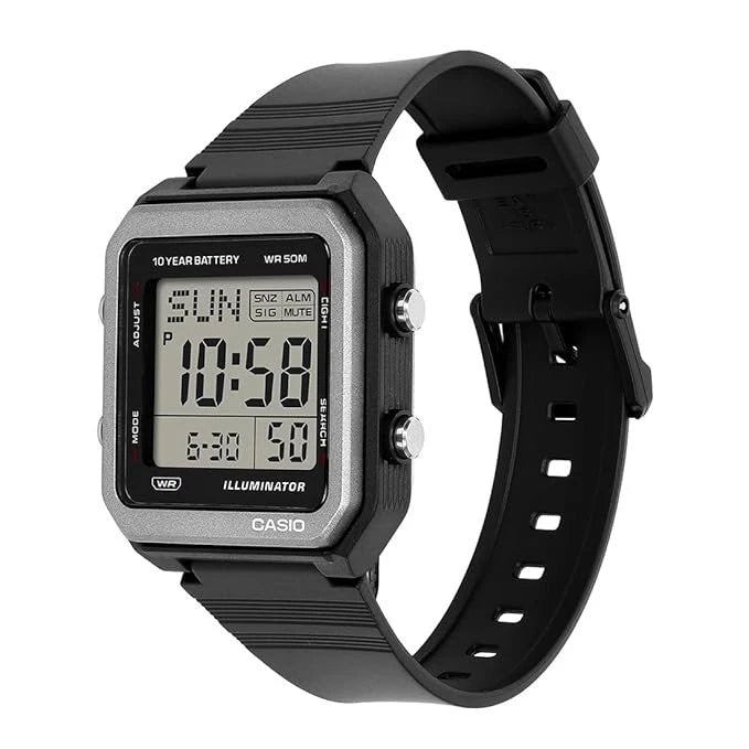 Casio W-221H-1AV Unisex Digital Watch, World Time, 10-Year Battery, Black