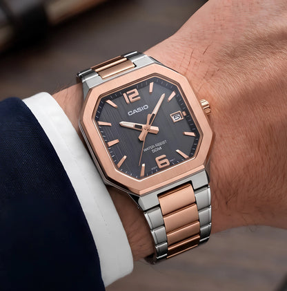 Casio MTP-B195RG-2AV Men’s Rose Gold Stainless Steel Watch, Blue Dial & Date