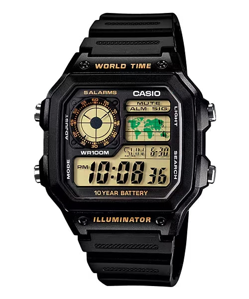 Casio AE-1200WH-1BV World Time Digital Watch, 10-Year Battery, Black