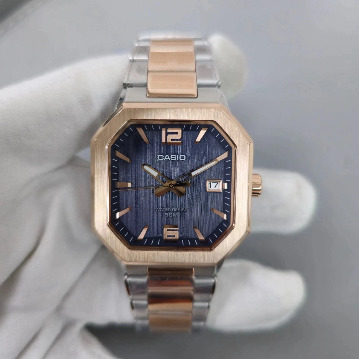 Casio MTP-B195RG-2AV Men’s Rose Gold Stainless Steel Watch, Blue Dial & Date
