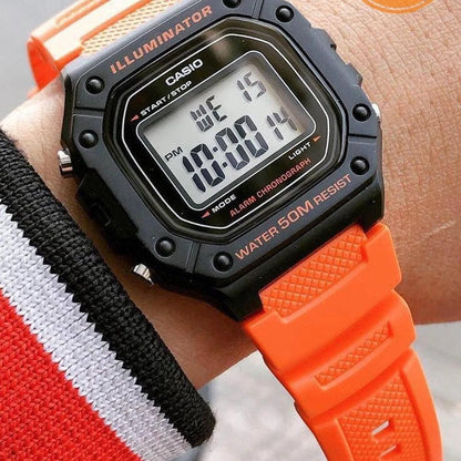 Casio W-218H-4B2V Digital Watch, Alarm, Stopwatch, Orange Resin