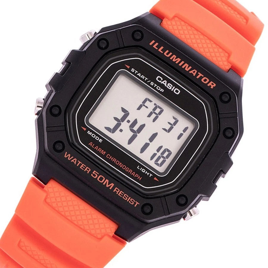 Casio W-218H-4B2V Digital Watch, Alarm, Stopwatch, Orange Resin