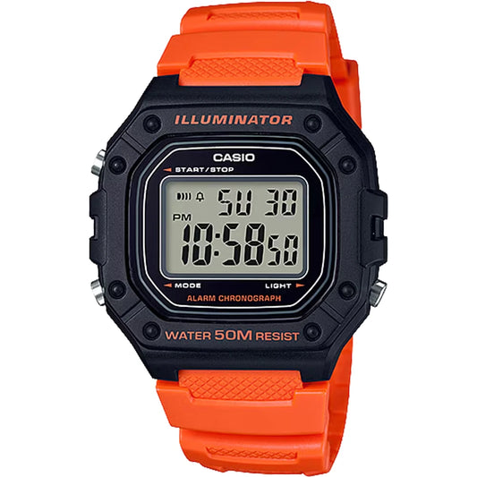 Casio W-218H-4B2V Digital Watch, Alarm, Stopwatch, Orange Resin