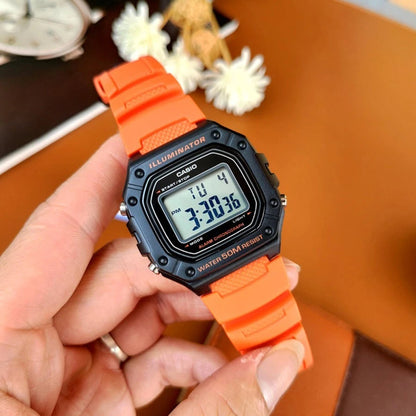 Casio W-218H-4B2V Digital Watch, Alarm, Stopwatch, Orange Resin