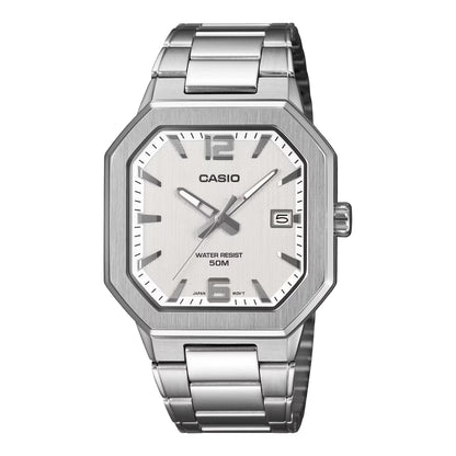 Casio MTP-B195D-7AV Men’s Stainless Steel Watch, White Dial & Date