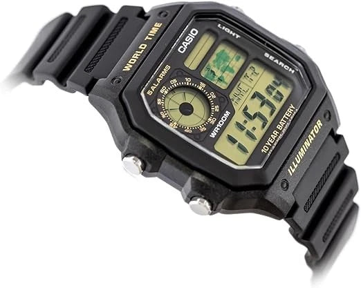 Casio AE-1200WH-1BV World Time Digital Watch, 10-Year Battery, Black