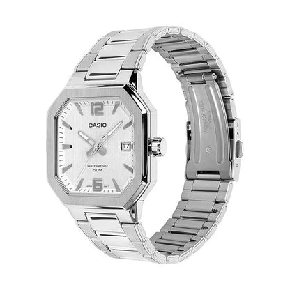 Casio MTP-B195D-7AV Men’s Stainless Steel Watch, White Dial & Date