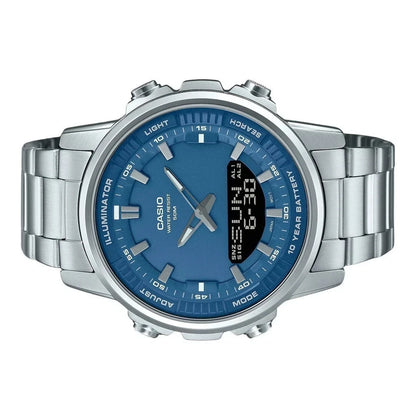 Casio AMW-880D-2A1V Men’s Stainless Steel Watch, Blue Dial, World Time & 10-Year Battery