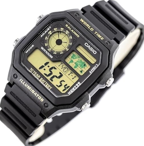 Casio AE-1200WH-1BV World Time Digital Watch, 10-Year Battery, Black