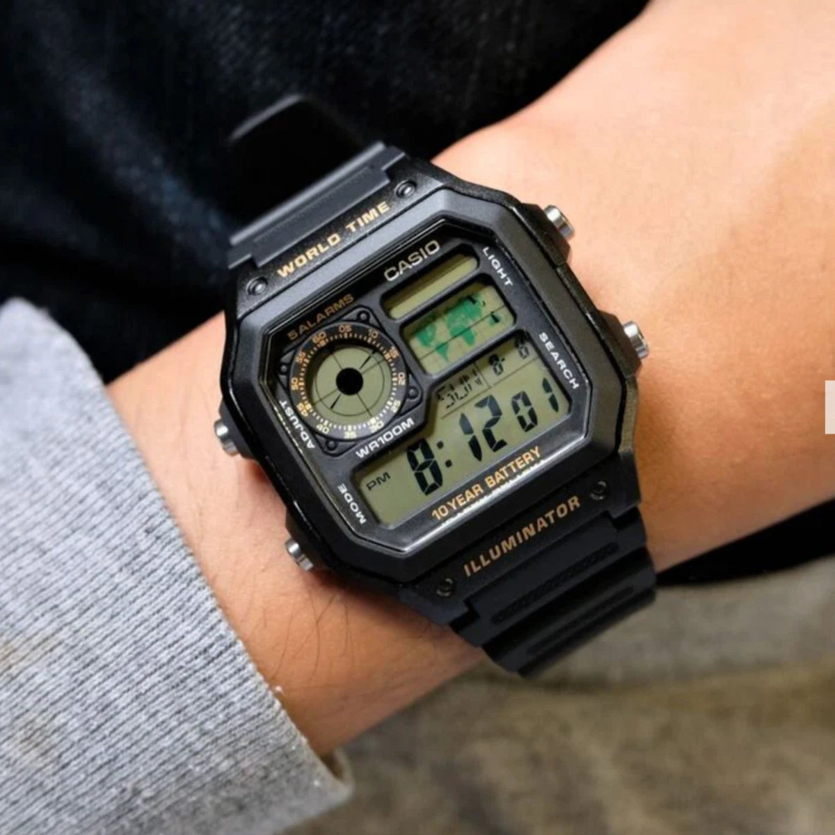 Casio AE-1200WH-1BV World Time Digital Watch, 10-Year Battery, Black