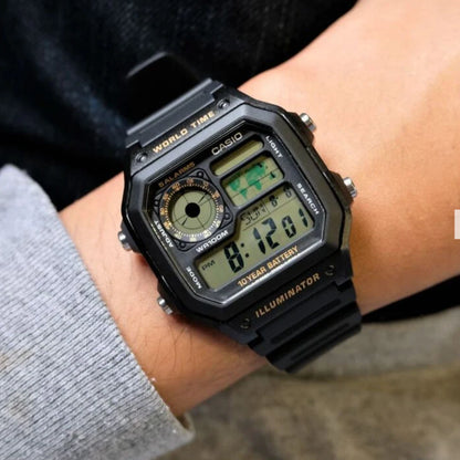 Casio AE-1200WH-1BV World Time Digital Watch, 10-Year Battery, Black