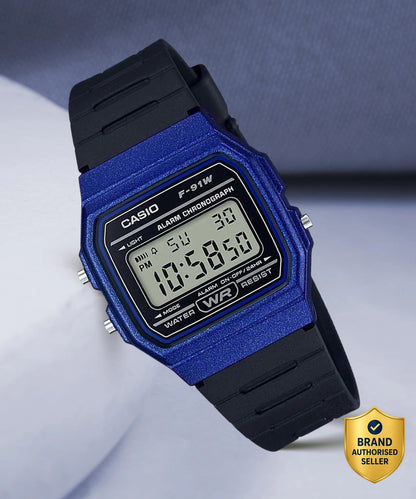 Casio F-91WM-2A Unisex Digital Watch, Blue Retro Design, Resin Strap